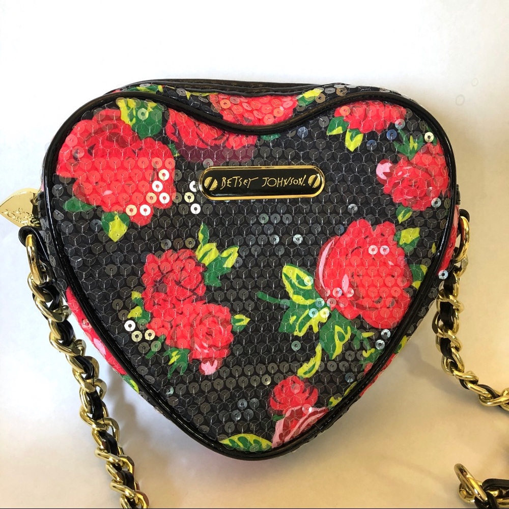Betsey Johnson Heart Shaped Sequin Crossbody Bag
